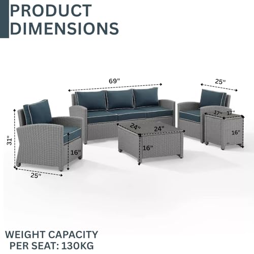 Image of DEVOKO Patio Furniture Set, Outdoor Sectional Sofa HDPE Wicker Conversation Set Outside Couch with Center Table and Side Table for Porch, Lawn, Garden, Backyard (Silver and Navy Blue)