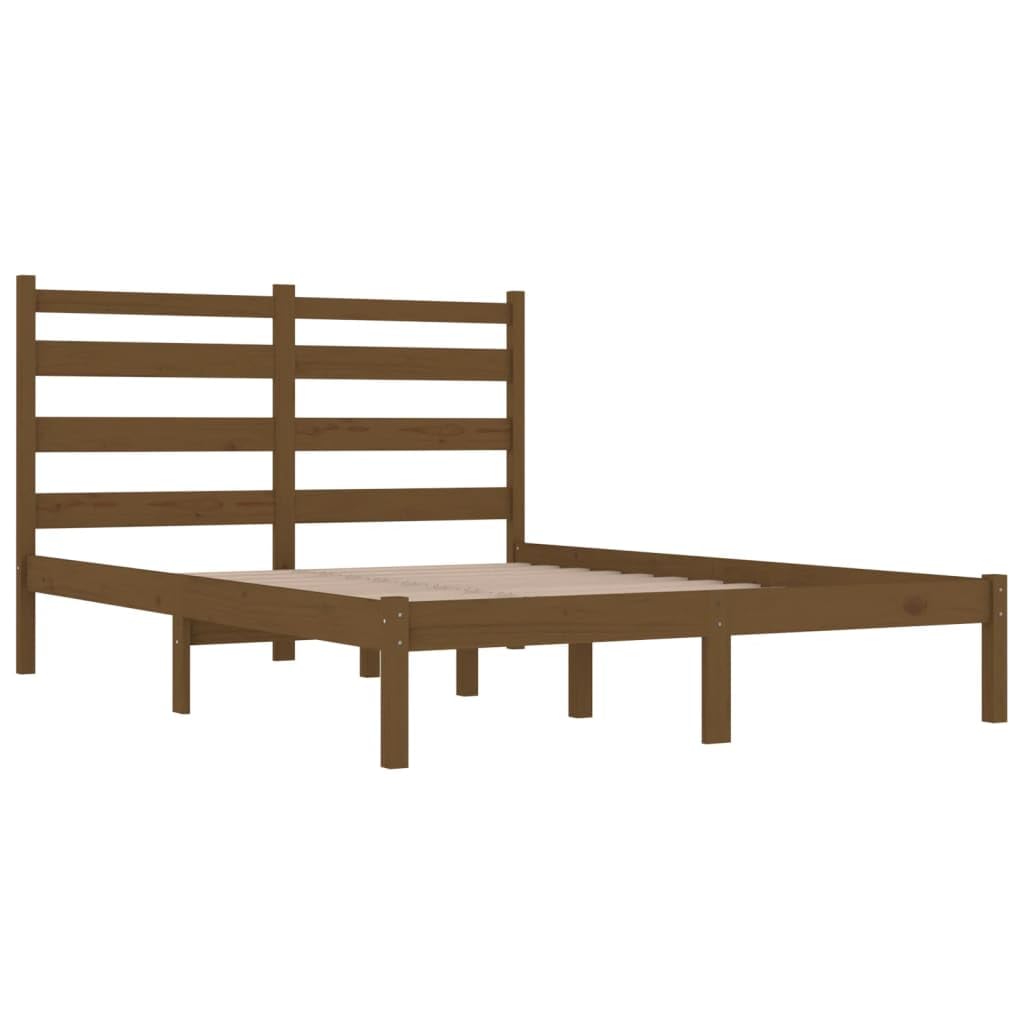 Cama de madera maciza de pino, 200 x 200 cm, con somier y cabecero, cama de madera estable para adultos y jóvenes, mueble de dormitorio natural