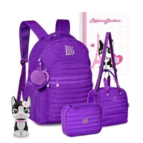 Coleção Rebecca Bonbon Crinkle Kit Mochila Lancheira E Estojo Infantil Escolar (Roxo)