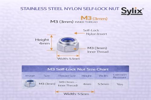 Image of SYLIX M3 Thread Stainless Steel Nylon Self-Lock Nut (pack of 25pcs)