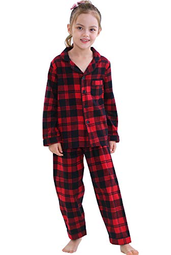MileyMarla Boys Girls Cotton Long Sleeve Button-Down Pajamas Set Sleepwear Loungewear Kids 2-13Years