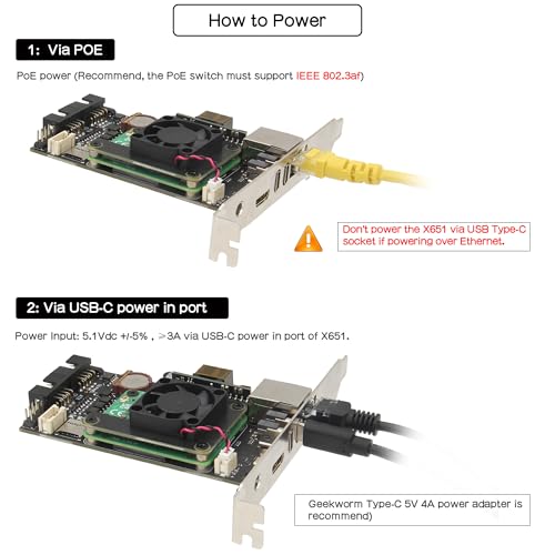 Image of Geekworm X651 Open Source PCIe Version KVM Over IP Kit for Raspberry Pi CM4 | Supports KVM V3, PoE, BIOS-Level Remote Access, ATX Power Control, Gigabit Ethernet, Video Capture