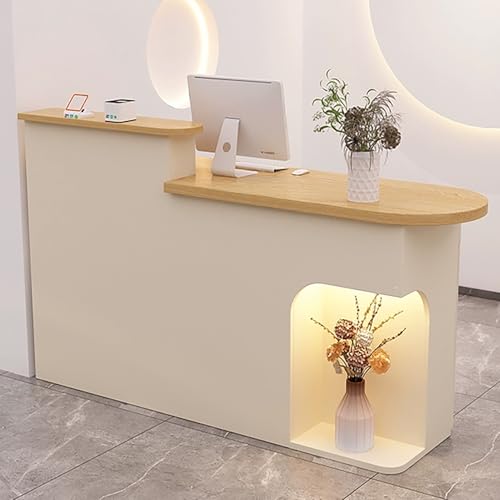 Genérico Mostrador de recepción, mostrador de Venta minorista, Caja, cajero, taquilla de Oficina, Mesa con cajones, Cable, Elegante y Moderno Escritorio de recepción LED con cajón y gabinete de almac
