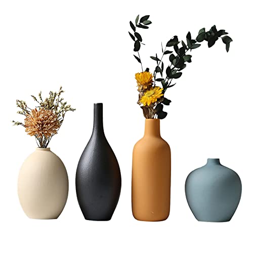 Kleine Vasen Set 4er Mini Vase, Vase Deko Wohnzimmer Modern Boho Style Keramik Vase Form Modern Abstraktion Blumen Vase Für Home Office Dekor, A Cover