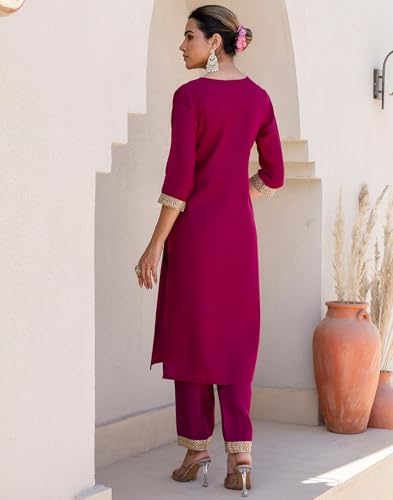 Image of SIRIL Women's Rayon Viscose Sequence Embroidery Work Straight Kurta Pant with Dupatta Set