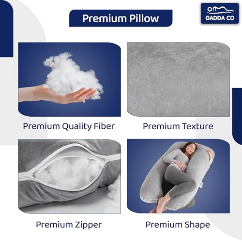 Image of GADDA CO Pregnancy Pillows for Sleeping U-Shape Full Body Pillow and Maternity Support - for Back, HIPS, Legs, Belly for Pregnant Women with Removable Washable Velvet Cover (Grey)