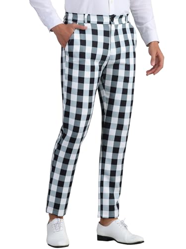 Lars Amadeus Gingham Plaid Pants for Men's Flat Front Trousers Business Tartan Dress Pants