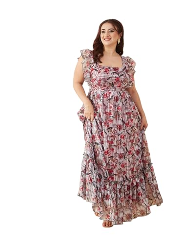 Image of Miss Chase A+ Women's V-Neck Three-Quarter Sleeve Floral Wrap Chiffon Midi Dress