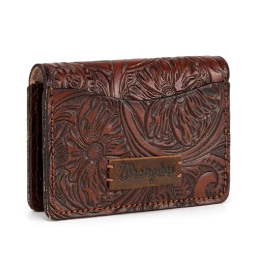 × Wrangler Leather Credit Card Holder for Men Women Porta Tarjetas De CréDito Card Case Wallet Western Mini Wallet Men'S Card & Id Cases, Brown