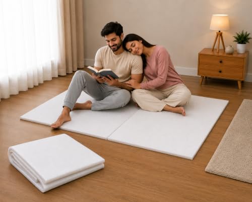 Image of CLOAKKINGS Portable Foam Mattress for Floor Sleeping | 12 mm High-Density White Foam Sheet | Lightweight Roll-Up Travel Mattress for Home, Guest, Yoga, Camping, Hostel & Meditation | Pack of 2