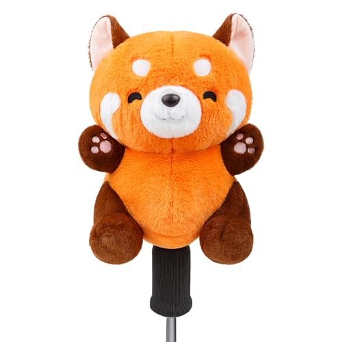 Cute Squinting Red Panda Golf Headcover, Animals Plush Golf Club Head Covers, Small Size Fits Hybird And Irons, Large Size Fits Standard 460Cc Driver Head