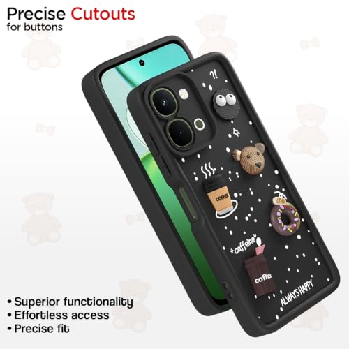 Image of Pikkme Back Cover for Vivo T5x / Vivo Y51 Pro /iQOO Z11x 5G | 3D Bear Silicone Cute & Fun Coffee Cartoon | Full Body Protection Bumper Case (Black)