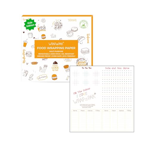 Image of Wrapping Paper Sheets | 100 Sheets | 100% Food Grade | FDA Approved | 100% Quantity Guarantee | Oil Resistant & Non Soggy | Reheatable | Parchment Paper (Kids Edition, 28x29 Cm)