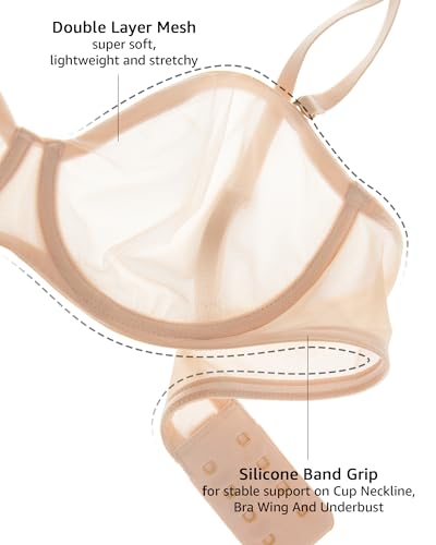 Image of INLYRIC Women's Sheer Strapless Bras Mesh Sexy Unlined Plus Size See Through Bra Underwire Demi Mesh Non Padded