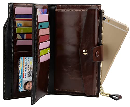 Image of YALUXE Women's Real Leather Wallet RFID Protect 21 Card Slots Phone Pocket