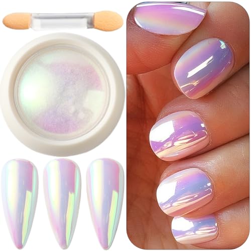 Holographic Unicorn Chrome Nail Powder Aurora Rainbow Neon Nail Pigment Mermaid Pearlescent Mirror Effect Chameleon Reflective Glitter Nail Powder Dust with Brushes for Nail Art Decoration Kit