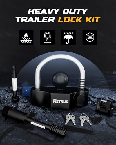 RETRUE Heavy-Duty Keyed-Alike Trailer Lock Set Universal Coupler Lock, Dual Hitch Receiver Pin Lock, and Trailer Tongue Lock Included, Black - Thumbnail 6