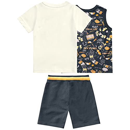 Conjunto camiseta + regata + bermuda em meia malha, Marisol, meninos, Azul escuro, 8