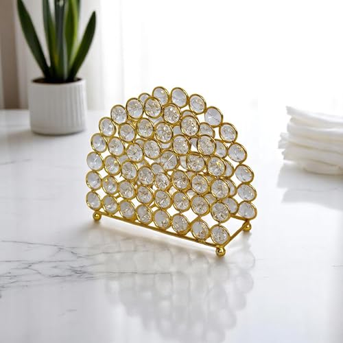 Image of Crystal Bathroom Tissue Holder | Napkin Holder | Best for Coffee Table | Color - Gold | Pack of 1|