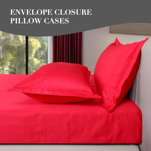 Image of LANE LINEN 400TC Super King Size Bedsheet with 2 Pillow Cases | 100% Cotton 3 Pc Bedding Set (2.74 M x 2.74 M) | Breathable & Wrinkle-Free | Sustainable & Eco Friendly Bedding Set (Magenta)