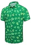 Simmashah Mens Hawaiian Shirt, Short Sleeves St. Patrick's Day Button Down Beach Clothing, Unisex Summer Flamingos Casual Aloha Floral Shirts 048 Green XL