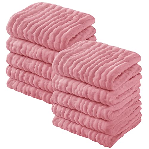 Image of Yoofoss Muslin Baby Washcloths 100% Organic Cotton Face Towels 10 Pack Wash Cloths for Baby 12x12in Soft and Absorbent Baby Wipes (Bean Paste)