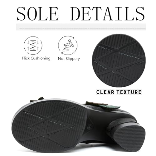 Women's Cow Leather Flowers Block Heel Mary Janes Pumps with Hook Loop Retro Comfortable Closed Round Toe Anti-Slip Platform Chunky High Heels Sandals for Prom Party Wedding4