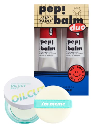 I'm Meme Compact - Oil Cut Pact 0.34 Oz + Pep!Balm Duo | Two Shades In One Set (001 Recharger & 003 Pause) Bundle #TOP25