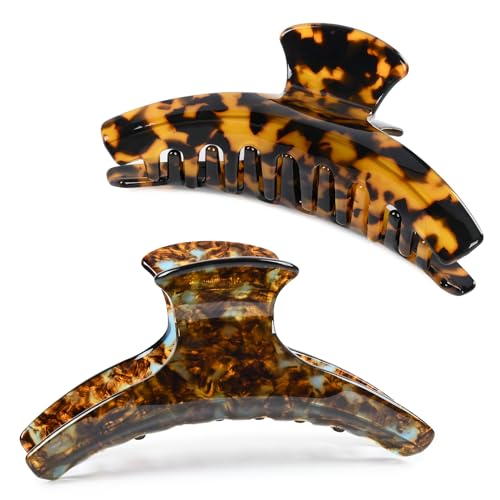 2 Pack Hair Claw Clips Women Large Tortoise Hair Clip French Design Barrettes Celluloid Leopard Print Accessories Jaw Clips for Thick Hair