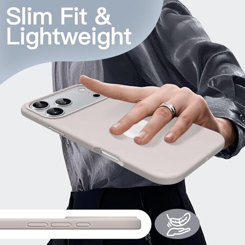 Image of Elzzi Microfiber Cover Compatible for iPhone 17 Pro Max Case Silicone Cases Protective Anti Fingerprint Non Slippery Shockproof Back Covers (Stone Grey)