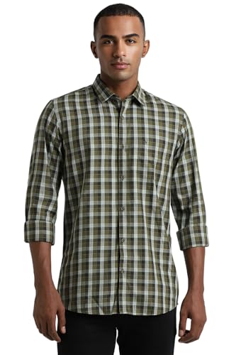 Image of Peter England Men 100% Cotton Slim Fit Checkered Casual Everyday Full Sleeve Shirt |
