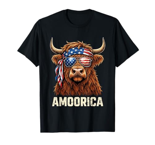 Amoorica Funny Highland Cow Patriotic Farmer T-Shirt