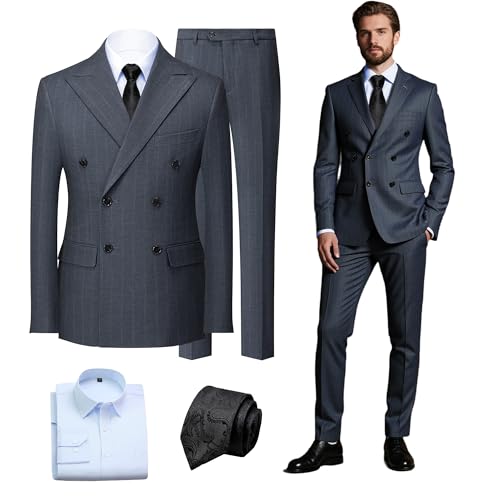 Tuxedo for Men Slim Fit 4 Pieces Peaked Lapel Double Breasted Suits Blazer Pants Tie Shirt Prom Party Business