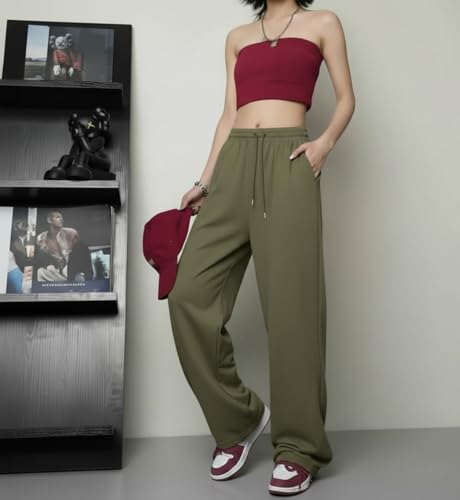 Image of dockstreet Straight Wide fit Long Length Open Bottom Jogger for Women /Trending Multi Pocket Style, Relaxed Casual Pants for Women