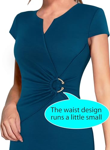 VFSHOW womens Vfshow Womens Notch Neck Ruched Waist Office Work Business Dresses3
