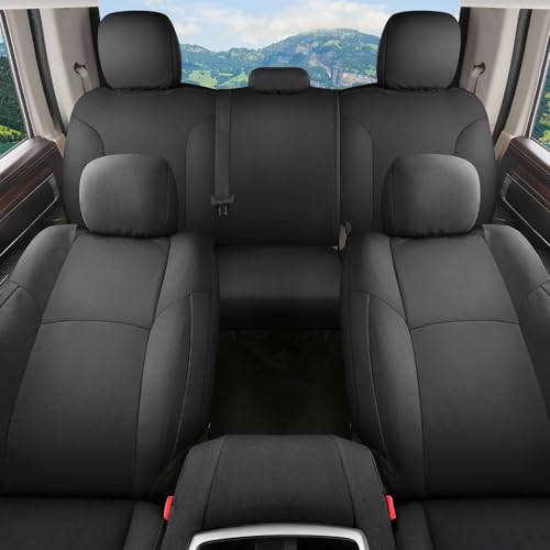 Image of Coverado Chevy Silverado Oxford Seat Covers Full Set, Fit for Silverado GMC Sierra 2007-2013 & 2019-2026 1500, 2020-2026 2500HD 3500HD Crew Double Extended Cab(Flat Front&Flat Rear, Black)