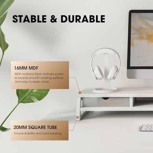 Image of Fenge Dual Monitor Stand, Monitor Riser with Drawer, 42.5 Inch Large Computer Monitor Stand for 2 Monitors, 2 Tier Wooden Desk Shelf for Top of Desk