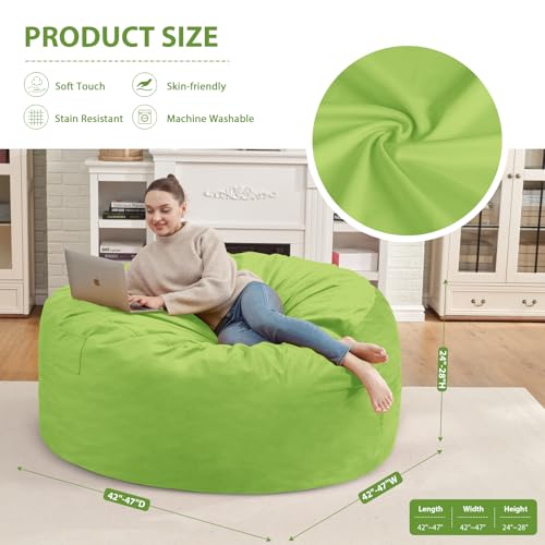 4FT Bean Bag Chair, Large Bean Bag Chairs with Memory Foam Filled, Fluffy Beanbag Sofa with Dutch Velvet Cover, Round BeanBag Chairs for Living Room, Playroom - Lime