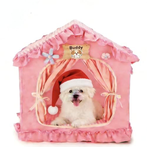 Iptienda Hundezelt Indoor, Waschbare & Zusammenklappbare Hundehöhle mit Rahmen, Belüftbares Hundebett mit Weicher Kissen für Katzen/Hunde, Hundehütte Leicht zu Installieren, Für 5-12 kg