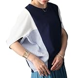 [Tamglean Quion] ドルマンスリーブプルオーバー レディース ブラウス 丸首トップス 切り替えデザイン おしゃれ ゆったり 細見え きれいめ カジュアル 夏 大人
