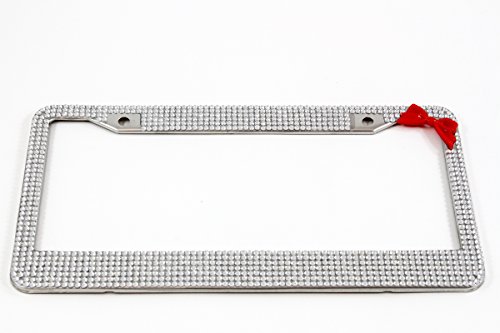 Red White Silver Bow Tie Crystal Rhinestone License Plate Frame Car Auto Jewel #TOP2