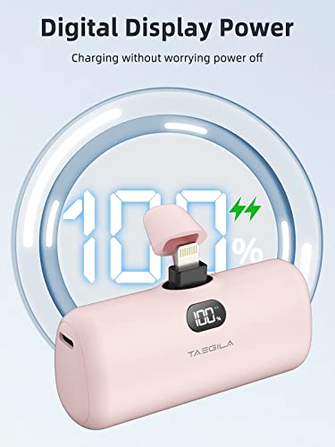 Taegila Small Portable Charger iPhone 5000mAh with Built in Cable, MFi Certified Compact Power Bank with LCD Display & LED Light for All iPhone Series 14/13/12/11/XR/X/SE/8/7/6 Pro Max