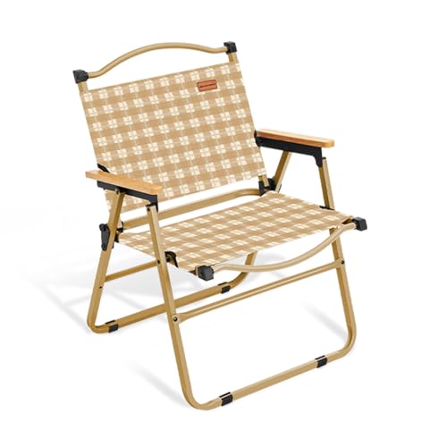 Silla de camping plegable portátil con reposabrazos, elegante silla de jardín de madera para picnic, playa, senderismo, pesca, césped, ligera y fácil de transportar (amarillo, grande)