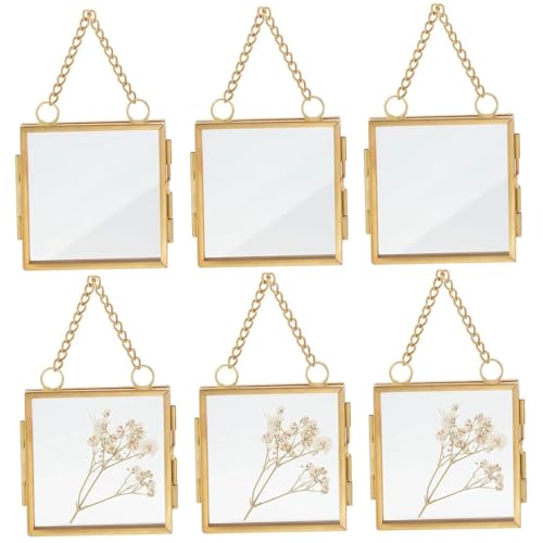 Cadre en verre pour fleurs pressées suspendu avec chaîne métal pour décoration murale
