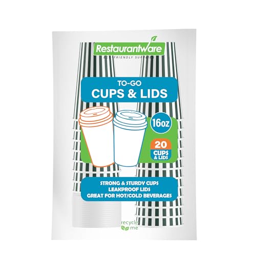 Restaurantware 16 oz Forest Green Paper Coffee Cups with White Lids, 20 Ct