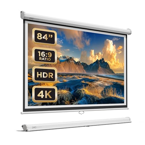 Image of 84 Inch Manual Pull Down Projector Screen, Wall Mounted Retractable HD Projection Screen for Home Cinema, Office, School & Classroom Presentations, Wide Viewing Angle Movie Screen