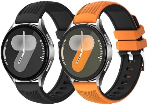 Fullmosa 2 Pack Silicone Watch Bands 20mm 22mm Quick Release Watch Straps for Men Women, Soft Rubber Replacement Band Compatible with Garmin Seiko Samsung Galaxy with Stainless Steel Buckle, Includes Spring Bar Tool,20mm,Black/Black-Orange/Silver Buckle