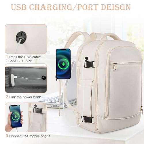 Image of Rinlist Large Travel Backpack for Men Women, TSA Friendly Airline-approved Carry on Backpack, 40L Casual Daypack Weekender Backpack Personal Item Size, Beige