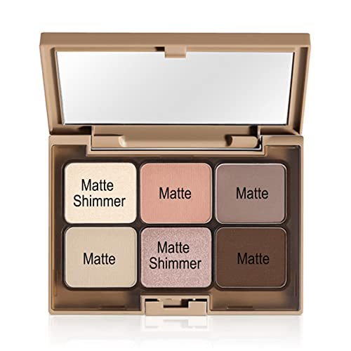Erinde Matte Shimmer Eyeshadow Palette Makeup - 6 Taupe & Brown Matte Neutral Shades, Ultra-Blendable, Rich Colors, Velvety Texture, Makeup Set Includes Mirror & Brush, Great For Travel #TOP1