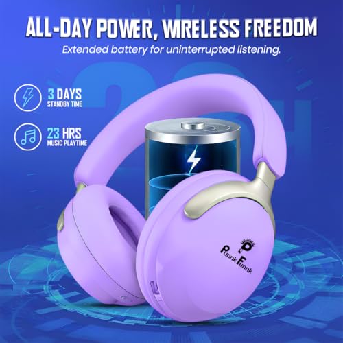 Image of PunnkFunnk Wireless Over-Ear Bluetooth Headphones - Deep Bass, Noise Isolation, Soft Cushioned Earcups, Foldable Lightweight Design, HD Mic for Gaming, Music & Calls (Purple)